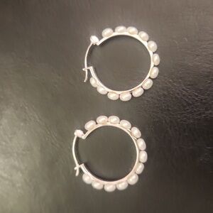 White Pearl Hoop Earrings
